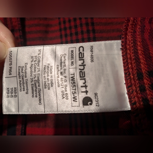 Carhartt Rugged FlexFlannel red/black BuffaloCheck button down Tunic/Top XSmall - Picture 8 of 13